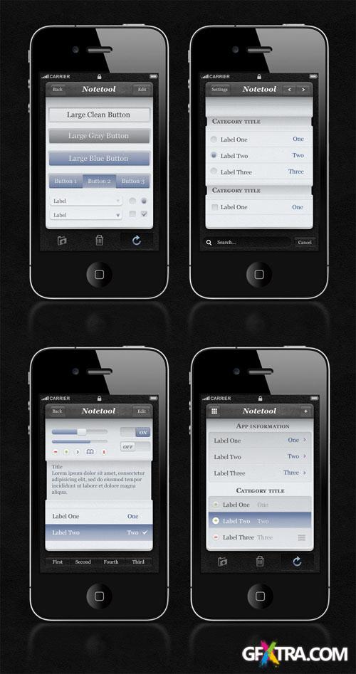 Pixeden - Notetool iPhone App UI Kit Psd