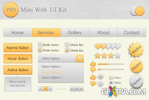 PSD Web Elements - Mini Web UI Kit - Orange And Grey Color Style