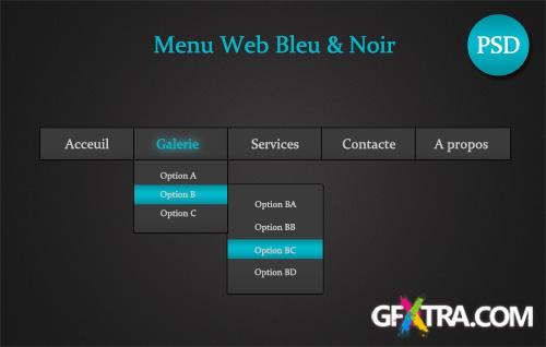 Black & Blue Web Menu in PSD File