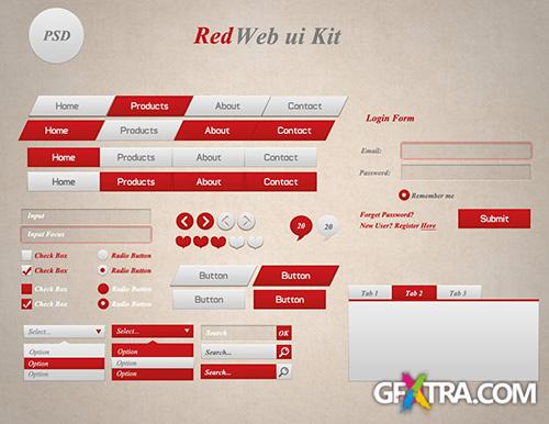 Red Ui kit - PSD Web Elements