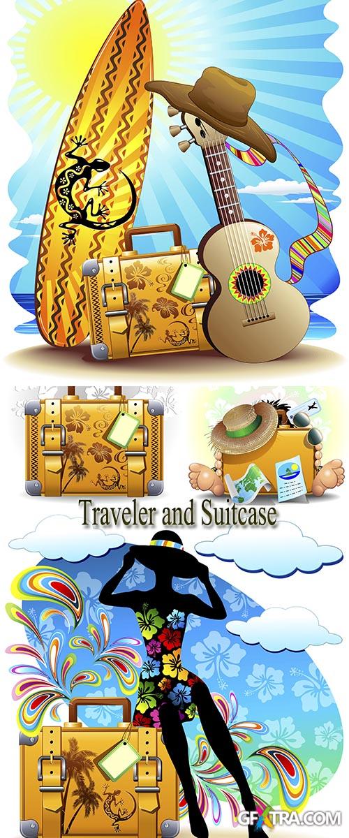 Stock: Traveler and Suitcase