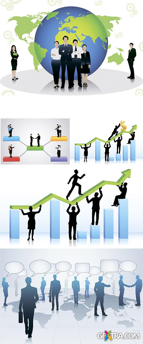 Stock: Business people walking on bar graph