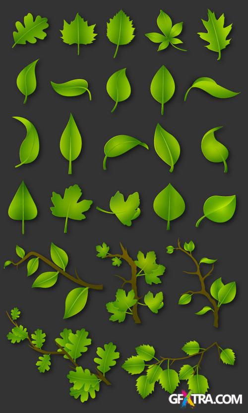 Designtnt - Green Leaves Vector Set 1