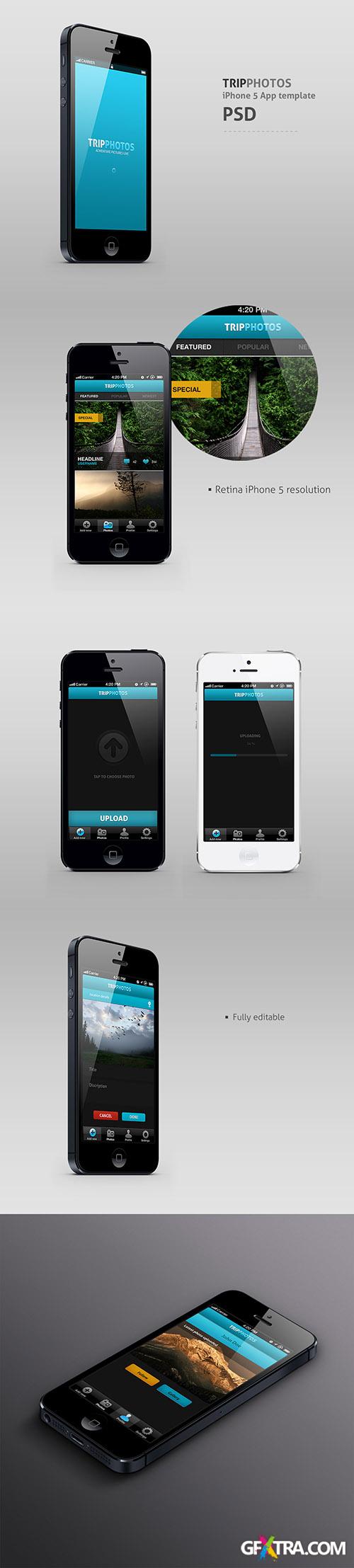 TripPhotos iPhone 5 app PSD template