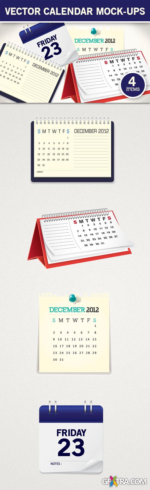 Designtnt - Calendar Mock-ups Vector Set 1