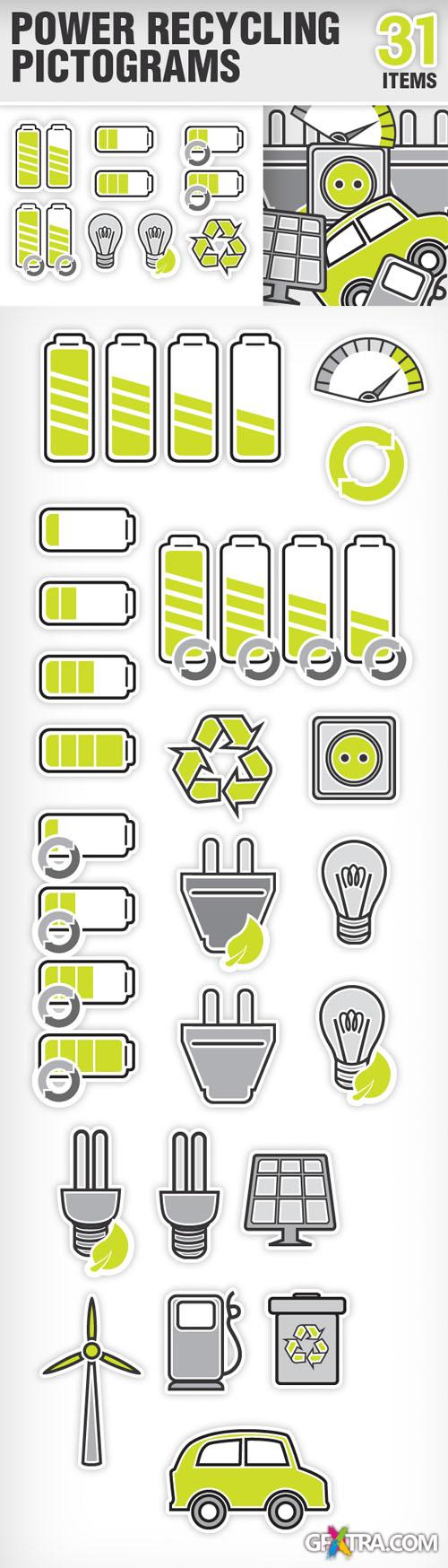 Designtnt - Vector Power Recycling Pictograms