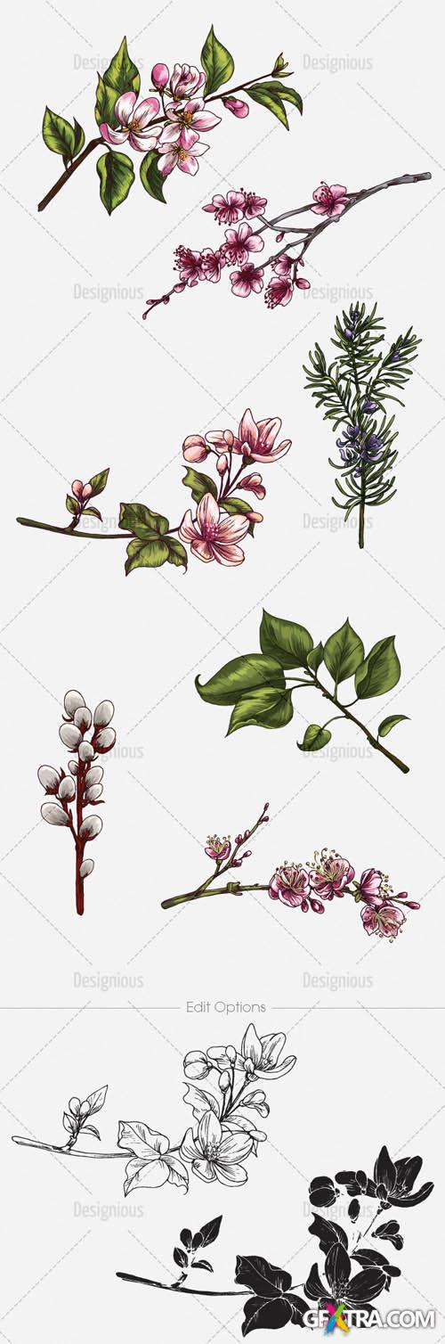 Vector Blossomed Branches Set 1