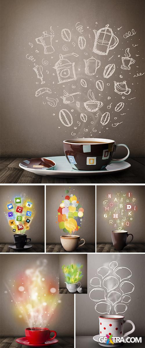 Stock Photo: Coffee and tea cup with colorful letters