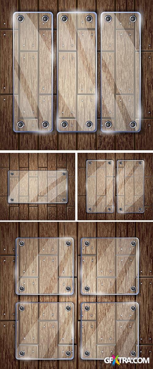 Stock: Glass frame on wooden texture