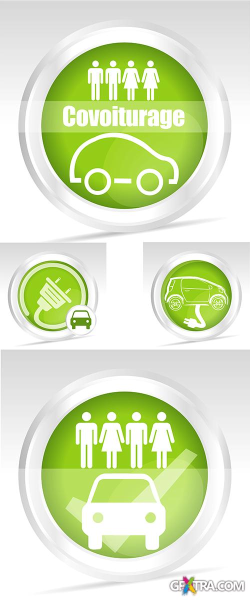 Stock: Environmentally friendly automobile fuel, green emblems, vector