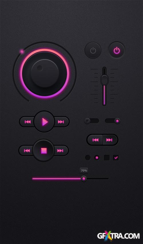 PSD Web Design - Music Player UI kit PSD, Dark Theme UI