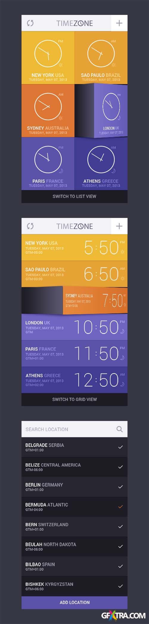 PSD Source - Time Zone App UI