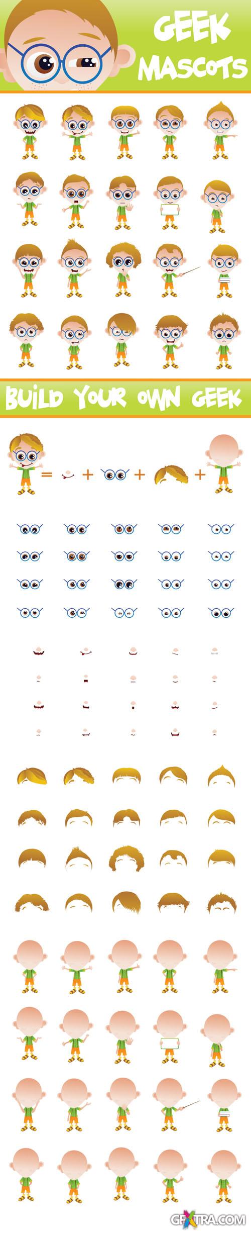 Designtnt - Geek Mascots Vector Set 1