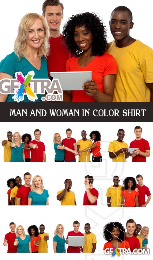 UHQ Stock Photo - Man and woman in color shirt