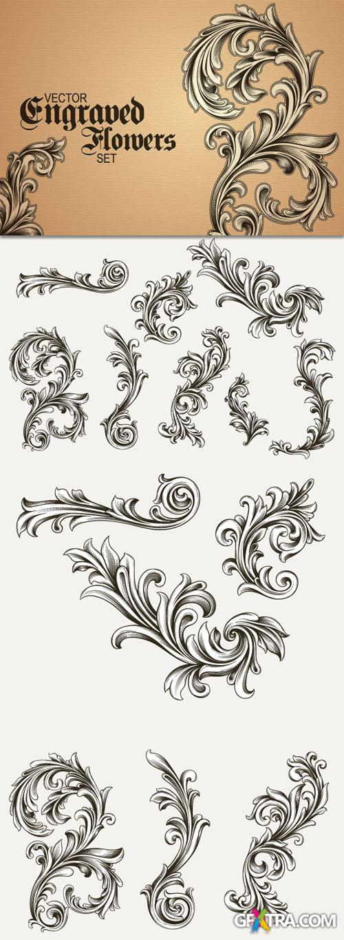 Designtnt - Vector Engraved Floral Elements