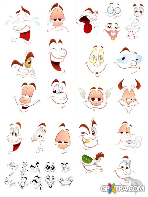 Funny Cartoon Faces Vector Set