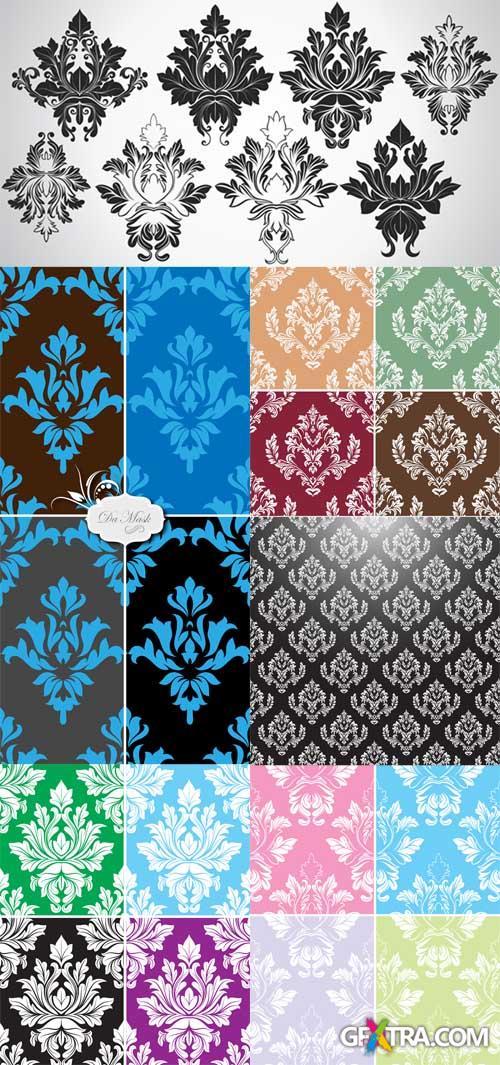 Damask Backgrounds Vector Set