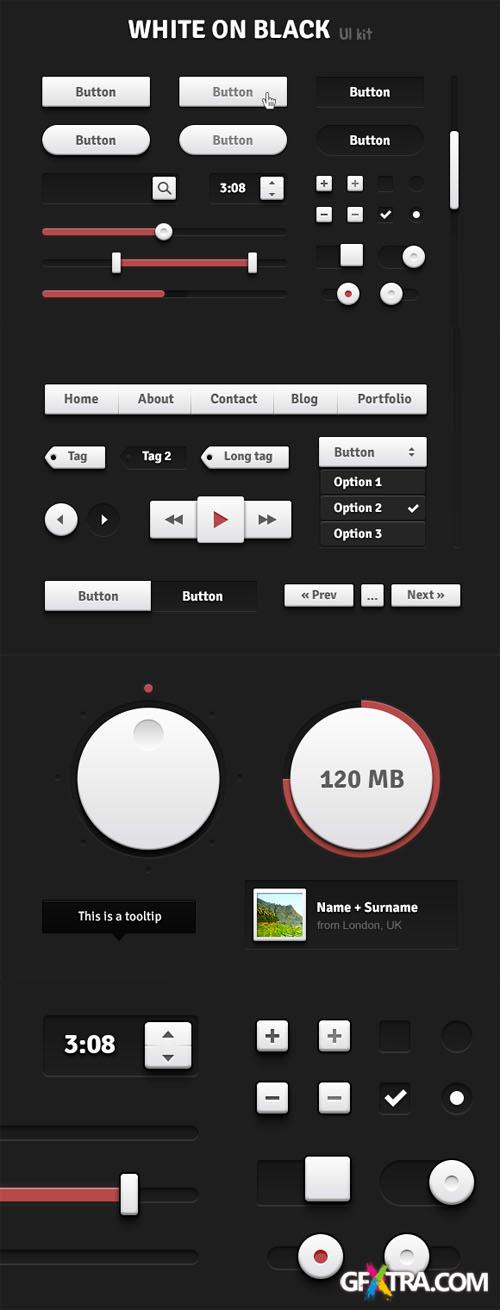 WeGraphics - White on Black UI Kit - Retina ready