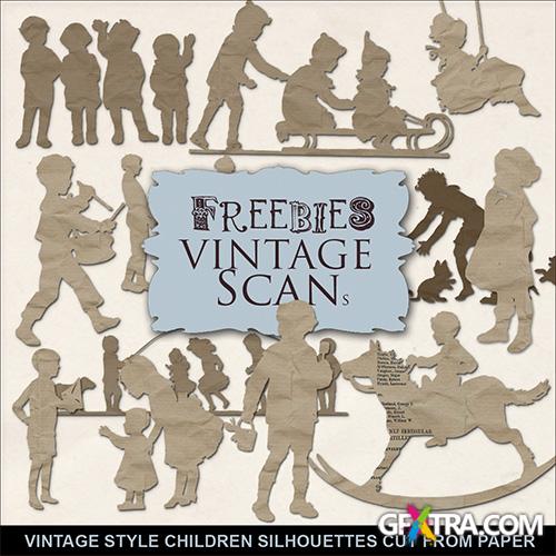 Scrap-kit - Vintage Children Silhouettes Cut from Paper