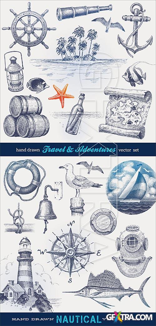 Nautical hand drawn vector set