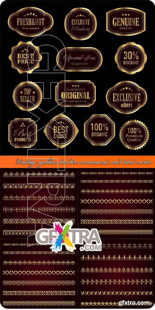 Vintage golden borders ornament and label vector