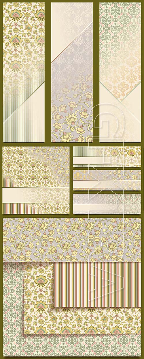 Vintage seamless patterns and banners