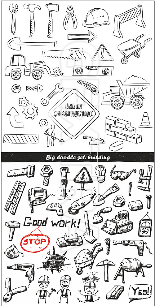 Hand drawn construction tools