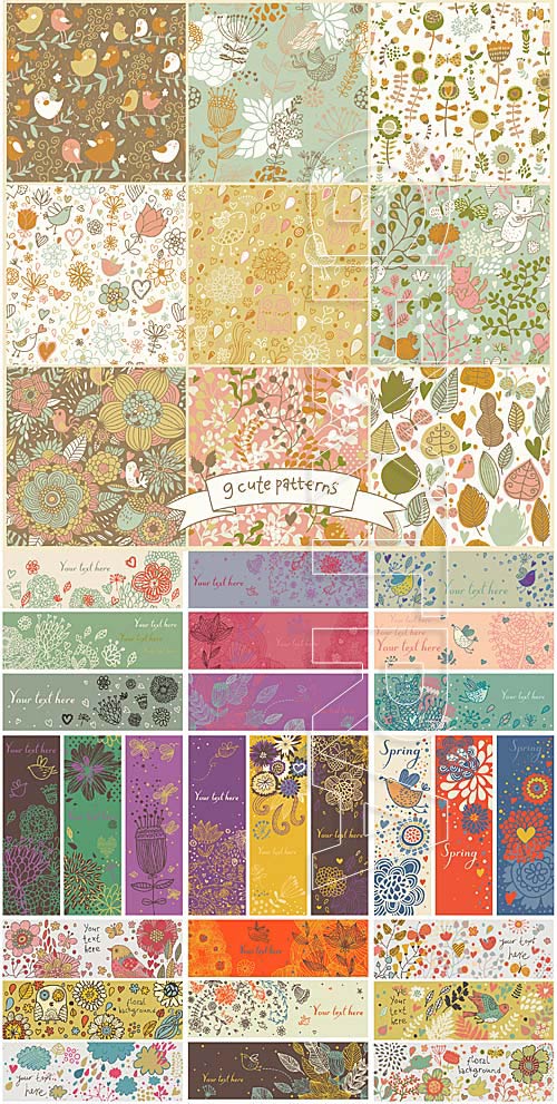 Cute floral patterns and banners