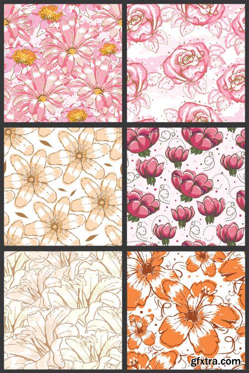 Seamless Vector Patterns Floral Watercolor Set 66