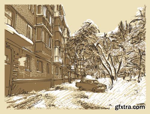 Sketch's of city - Shutterstock 28xEPS