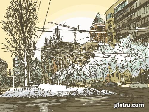 Sketch's of city - Shutterstock 28xEPS