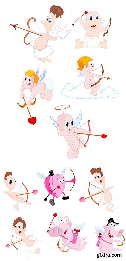 Valentine Cupid Characters Vector Set 1