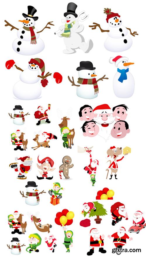 Cartoon Christmas Characters Vector Set