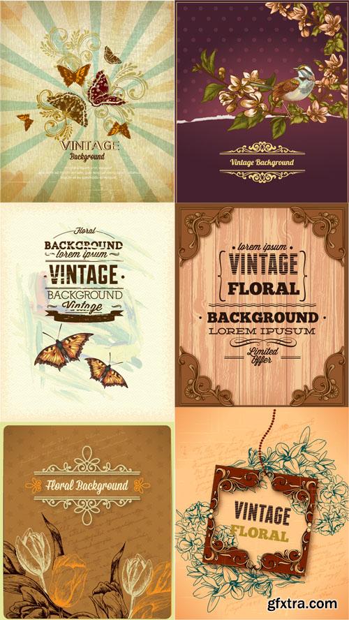 Vintage Floral Vector llystrations Set 5