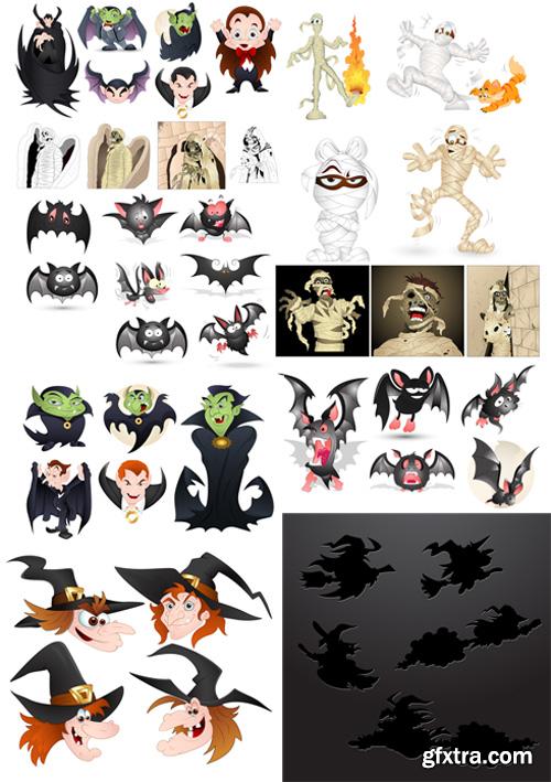 Halloween Vector Set - Dracula, Witches, Bats and Mummy