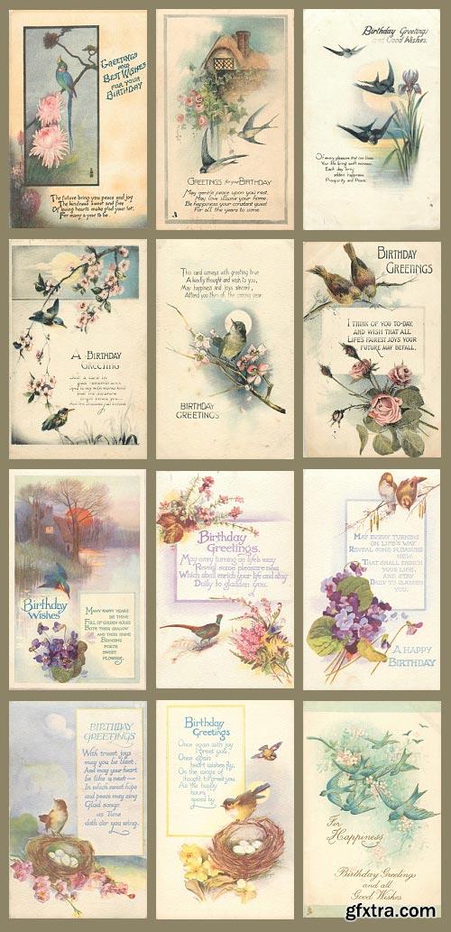 Vintage Birds Celebration Cards 88xJPGs