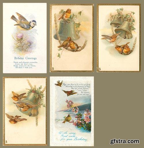 Vintage Birds Celebration Cards 88xJPGs