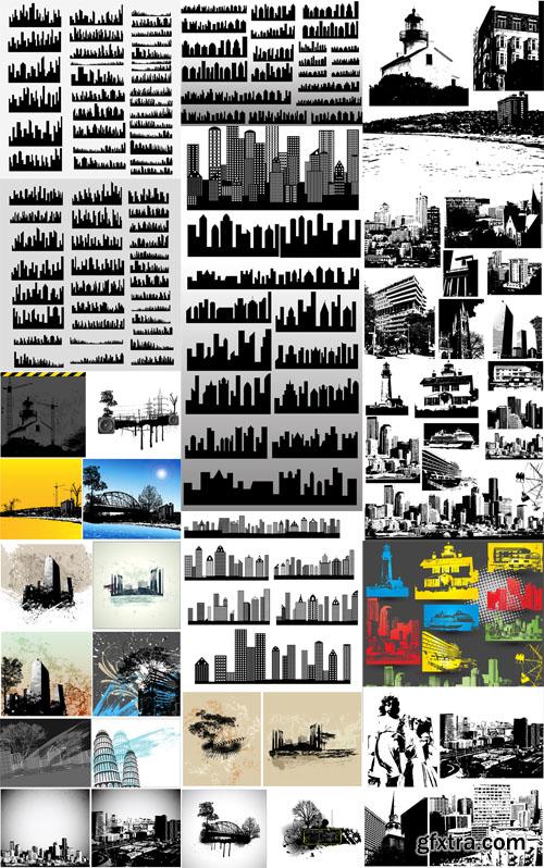 Urban Grunge Skylines Vector Set