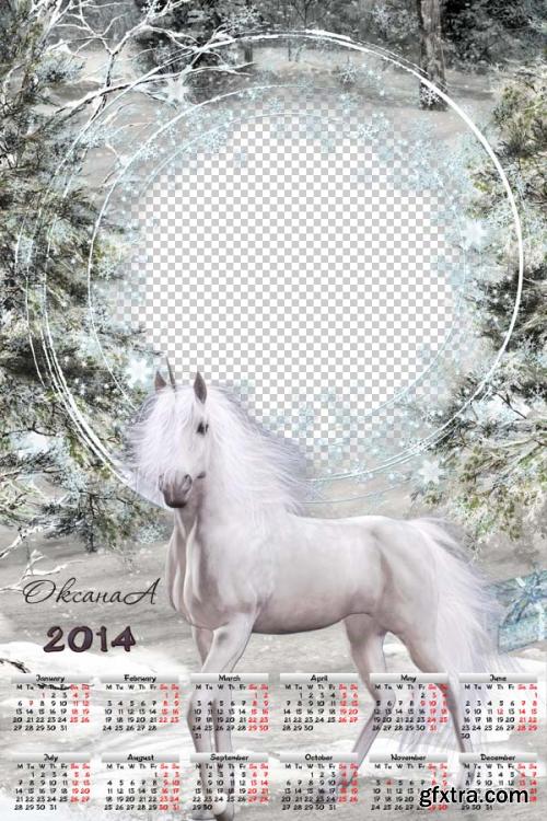 Winter calendar for 2014 - Horse white as snow