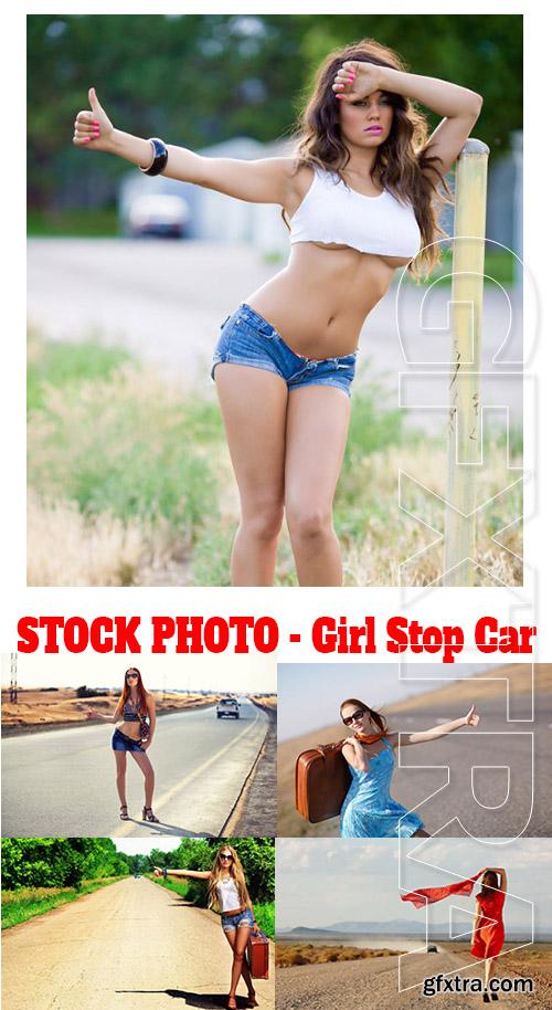 Stock Photo - Girl Stop Car