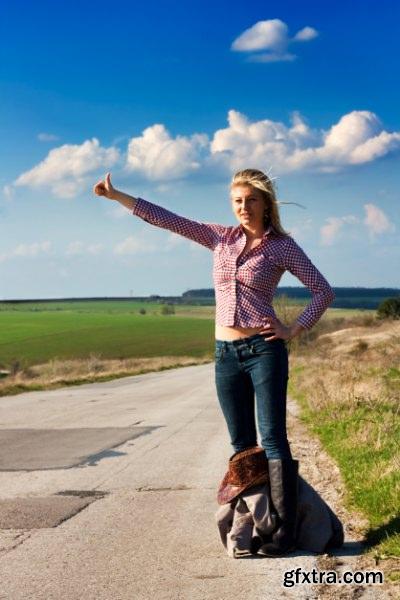 Stock Photo - Girl Stop Car