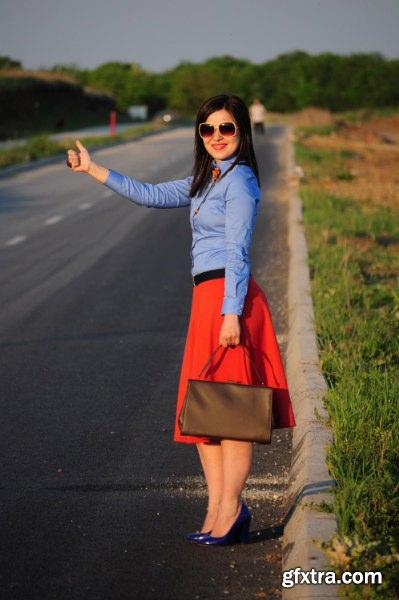 Stock Photo - Girl Stop Car