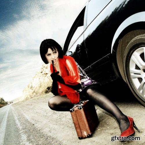 Stock Photo - Girl Stop Car