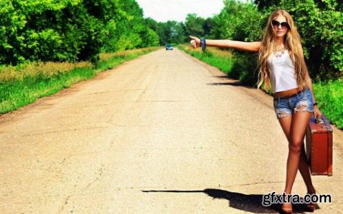 Stock Photo - Girl Stop Car