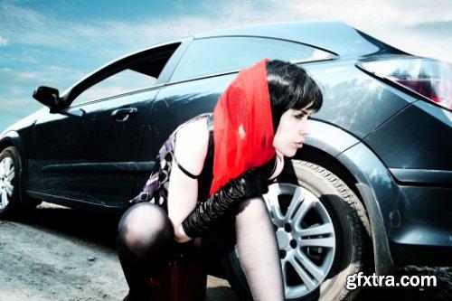 Stock Photo - Girl Stop Car