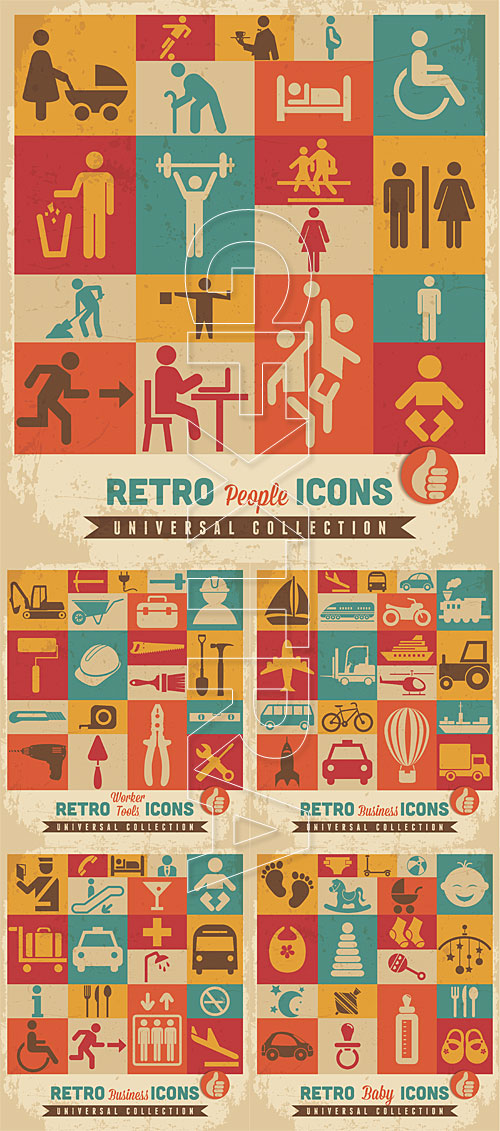 Retro universal icons set