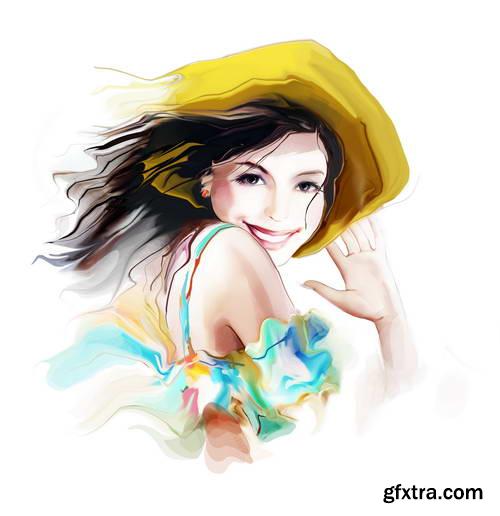 Illustrated Fashion Woman, 25xJPG Paintings