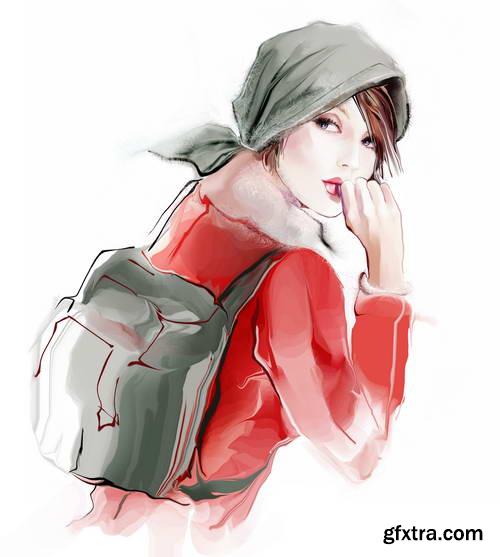 Illustrated Fashion Woman, 25xJPG Paintings