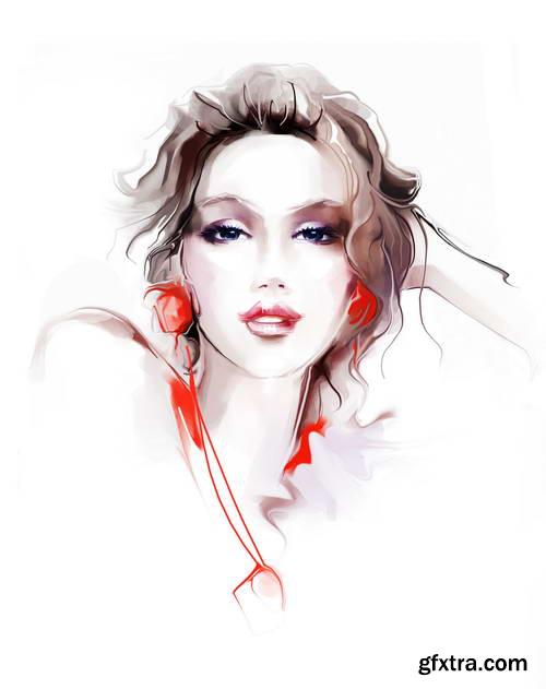 Illustrated Fashion Woman, 25xJPG Paintings