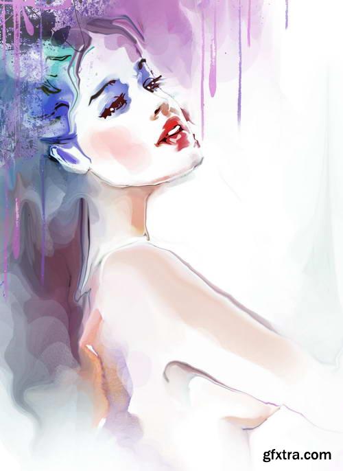 Illustrated Fashion Woman, 25xJPG Paintings